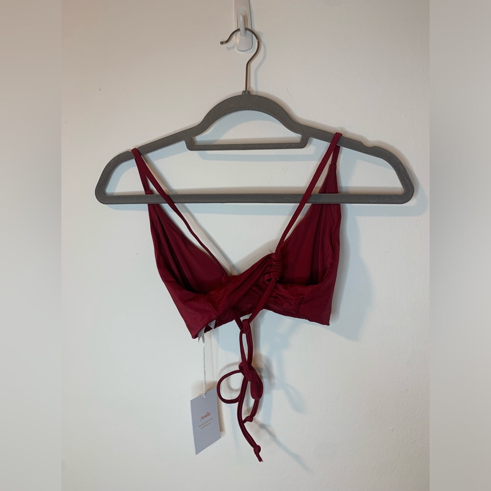 NWT Andie Swim  The Elwood Bikini Top - Gloss - Sangria - Picture 4 of 6